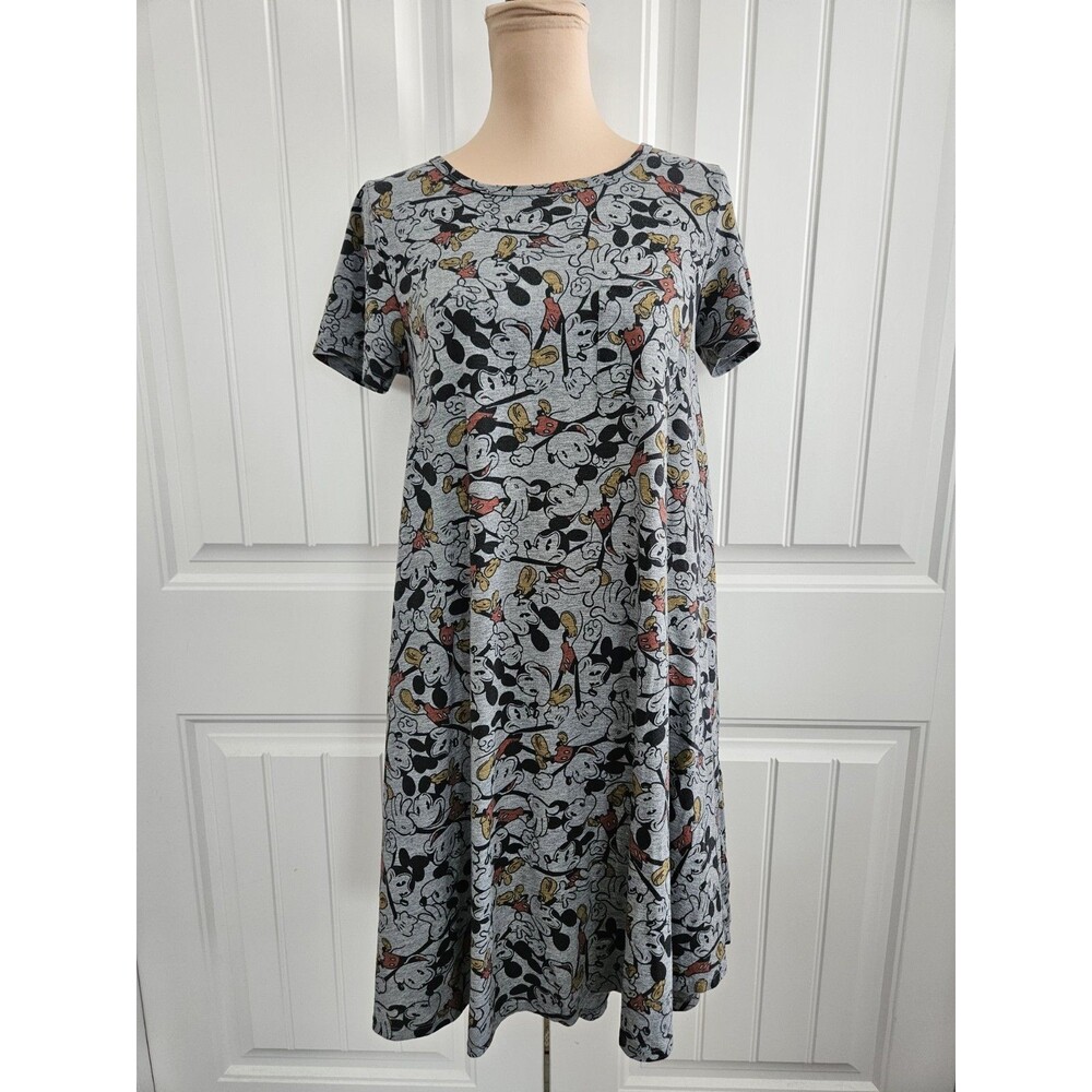 Disney Mickey Mouse Lularoe Gray Carly High Low Dress Sz S Pocket